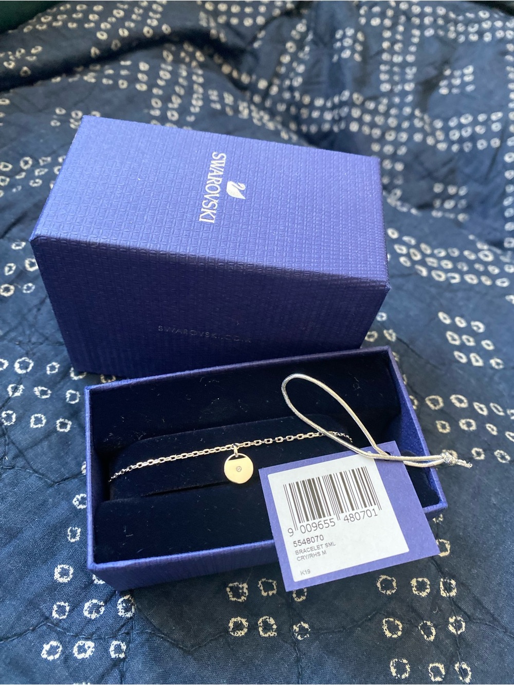 Swarovski Rodium Ginger disc 5548070 chain slide Bracelet with silver Disc Charm
